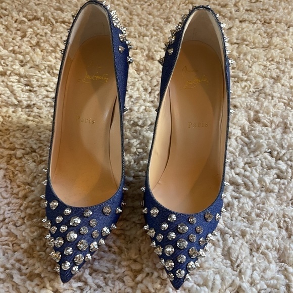 Louboutin Aimantaclou Studded Blue Denim Pumps Heels Size 39 - Picture 11 of 16